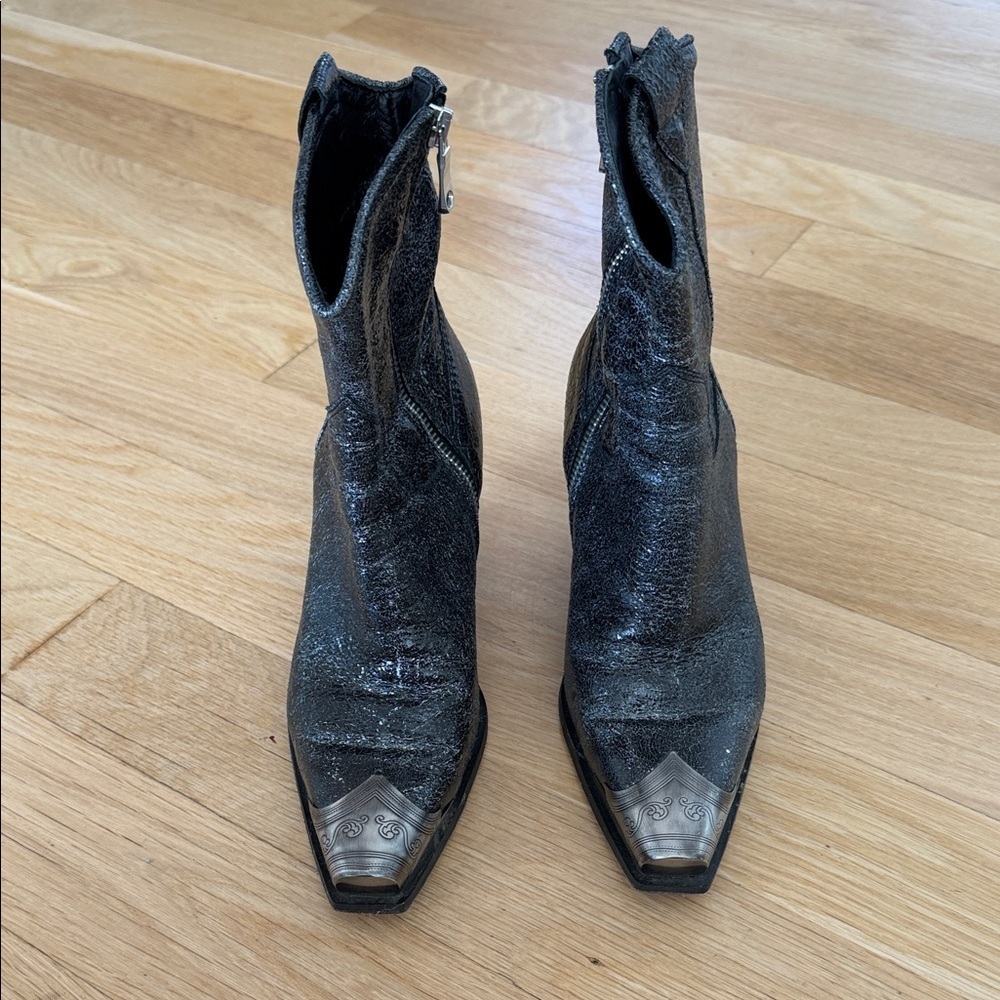 Free People Metallic Black Western Ankle Boot with Pewter Toe - Picture 2 of 7